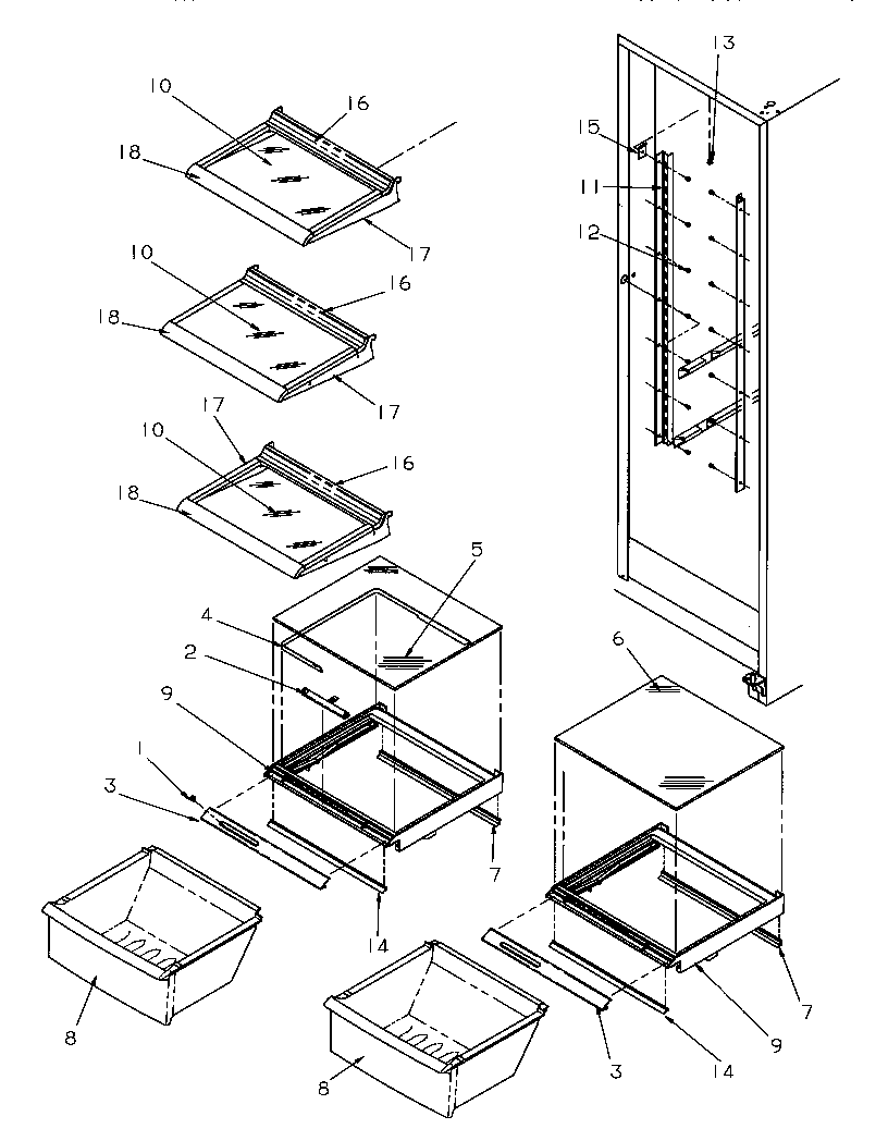 Amana SGD521SBL-P1197101WL refrigerator shelving and drawers diagram