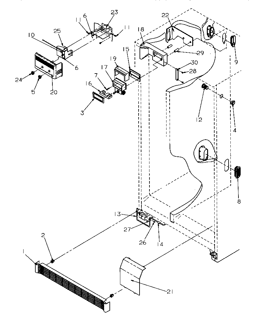 Amana SGD521SBL-P1197101WL refrigerator/freezer controls & cabinet diagram