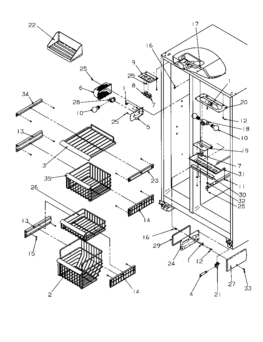 Amana SBD20S4L-P1190001WL freezer shelving and refrigerator light diagram