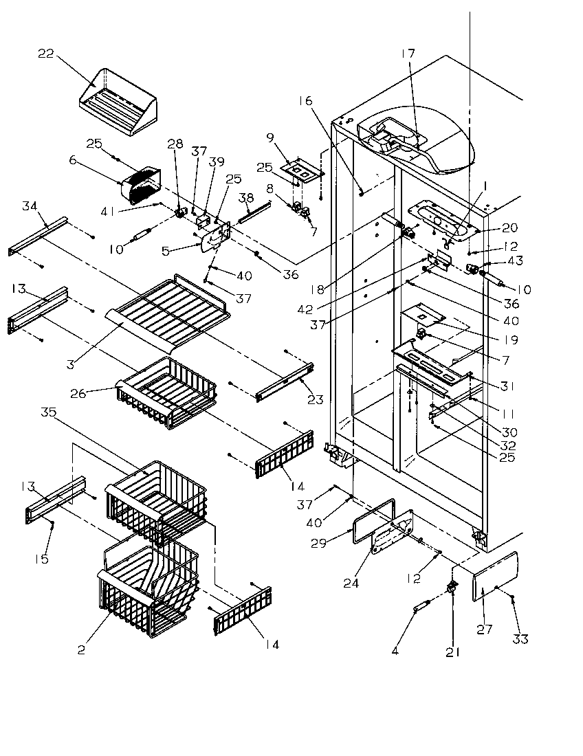 Amana SRDE528SW-P1184901WW freezer shelving and refrigerator light diagram