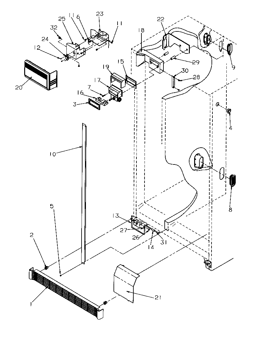 Amana SRDE528SW-P1184901WW refrigerator/freezer controls and cabinet parts diagram