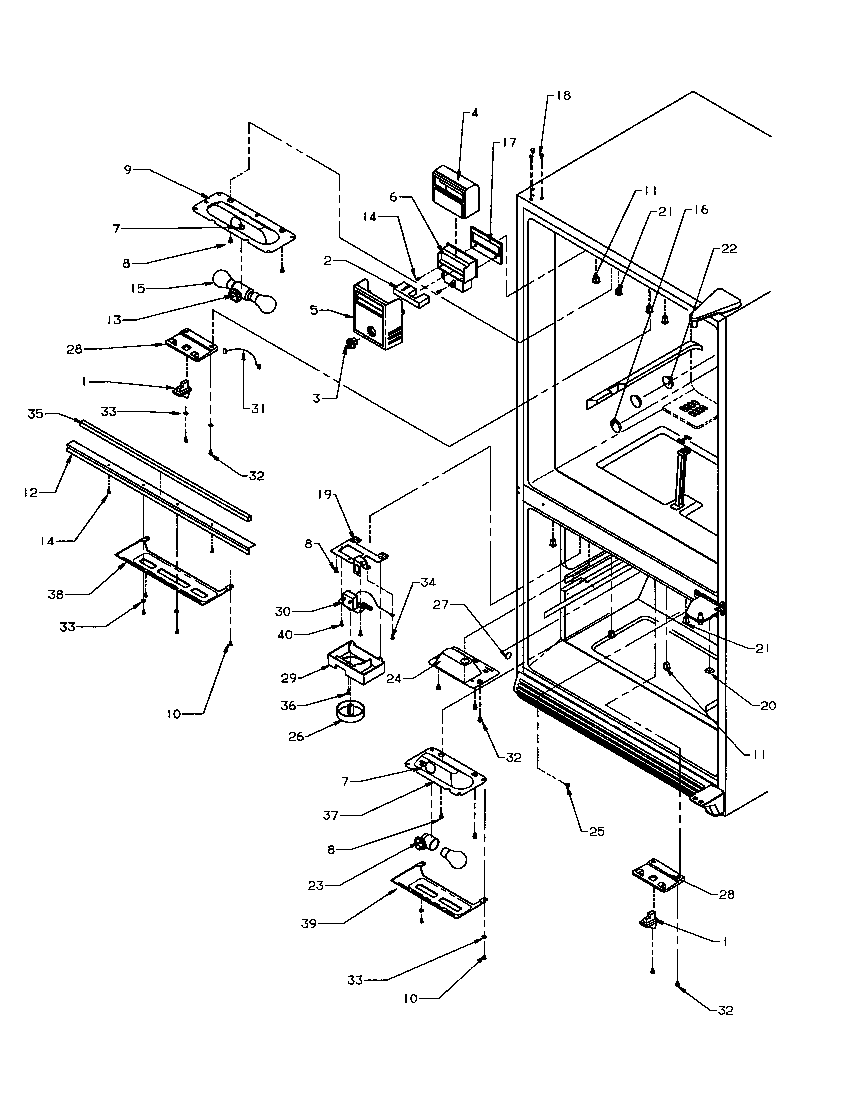 Amana BX20S5W-P1196502WW refrigerator/freezer controls & light switches diagram