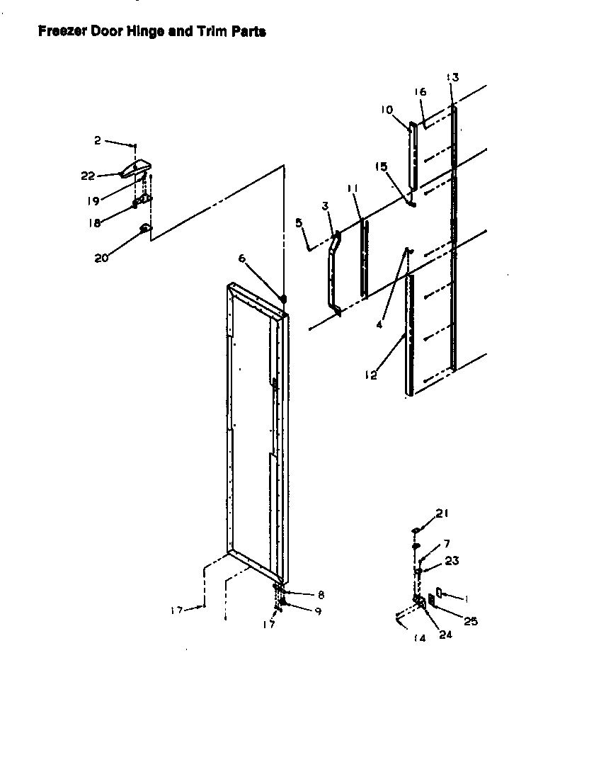 Amana SX25SE-P1190206WE freezer door hinge and trim parts diagram