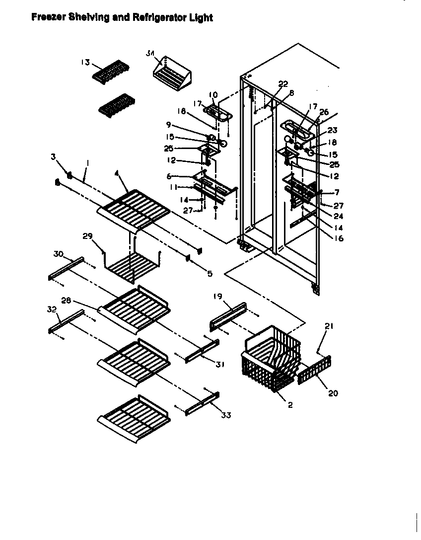 Amana SX25SE-P1190206WE freezer shelving and refrigerator light diagram