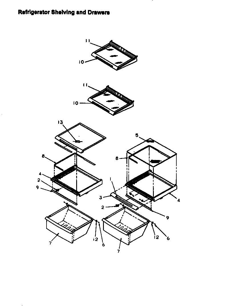 Amana SX25SE-P1190206WE refrigerator shelving and drawers diagram