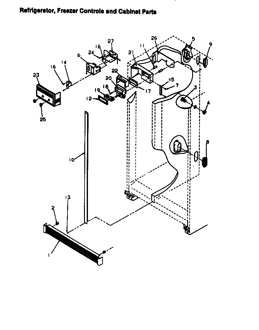 Amana SX25SE-P1190206WE refrigerator, freezer controls and cabinet parts diagram