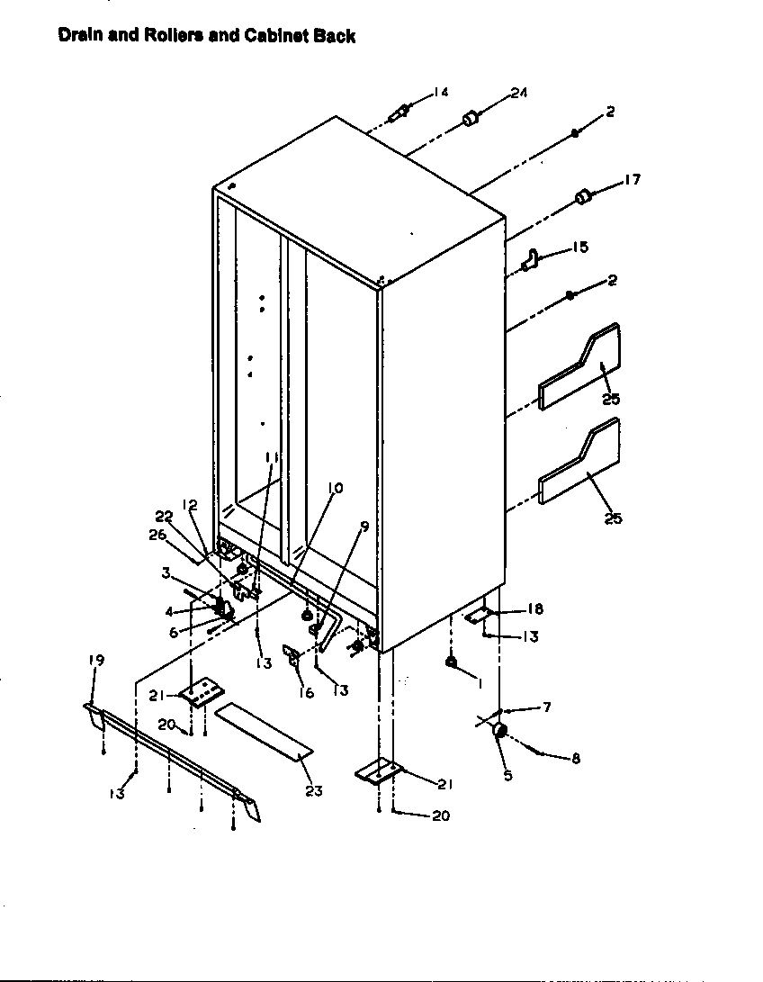 Amana SX25SE-P1190206WE drain and rollers and cabinet back diagram