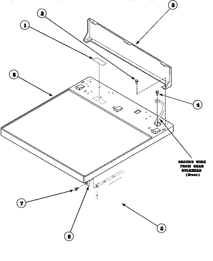 Speed Queen AEM677L2/PAEM677L2 cabinet top and control hood rear panel diagram
