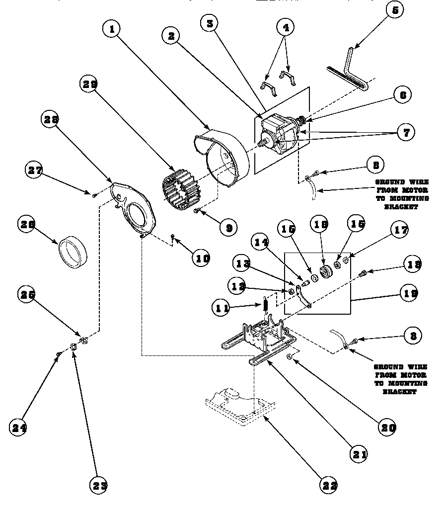 Speed Queen AEM677L2/PAEM677L2 motor, exhaust fan and belt diagram