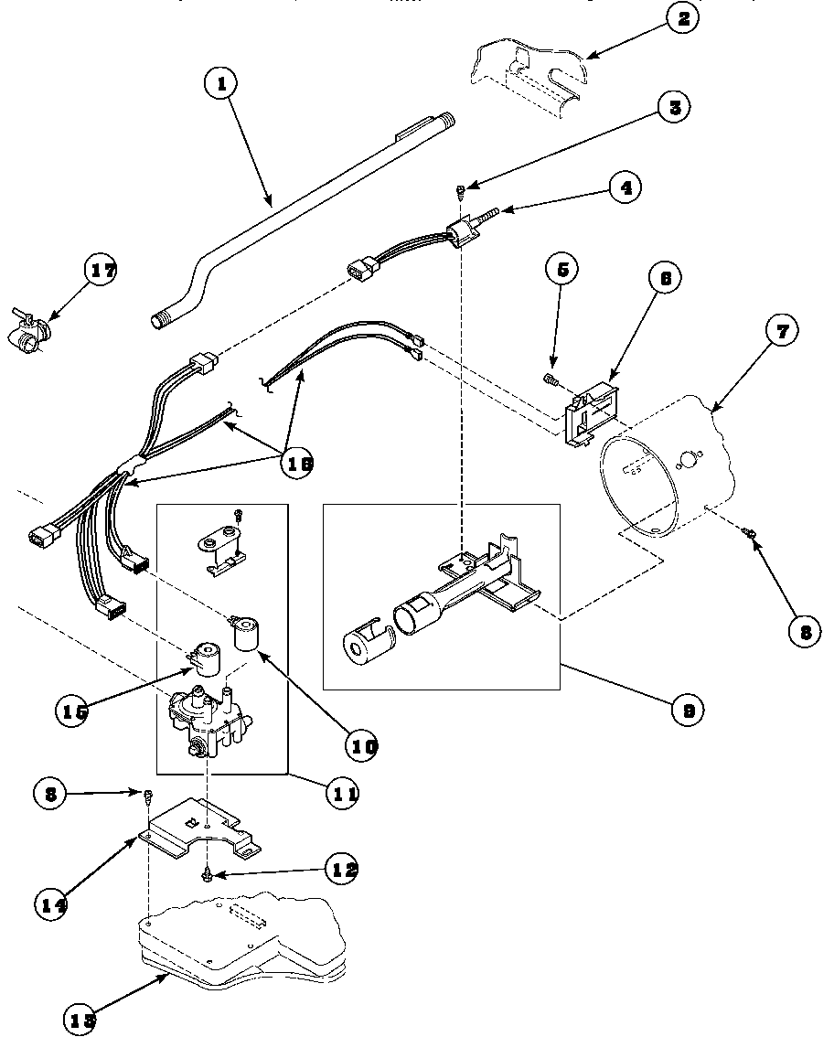 Speed Queen AEM677L2/PAEM677L2 gas valve, igniter and gas conversion kits diagram