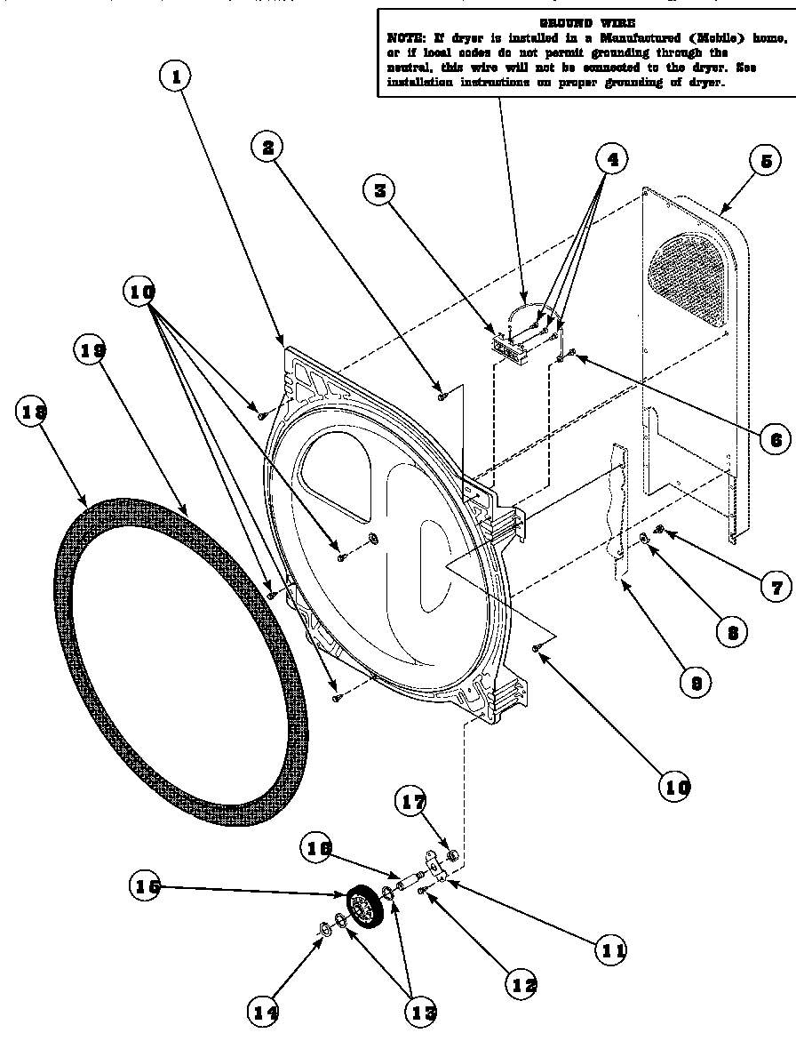 Amana LG4209L2-PLG4209L2 rear bulkhead, felt seal, cylinder roller and terminal (lg4209l2/plg4209l2) (lg4209w2/plg4209w2) diagram