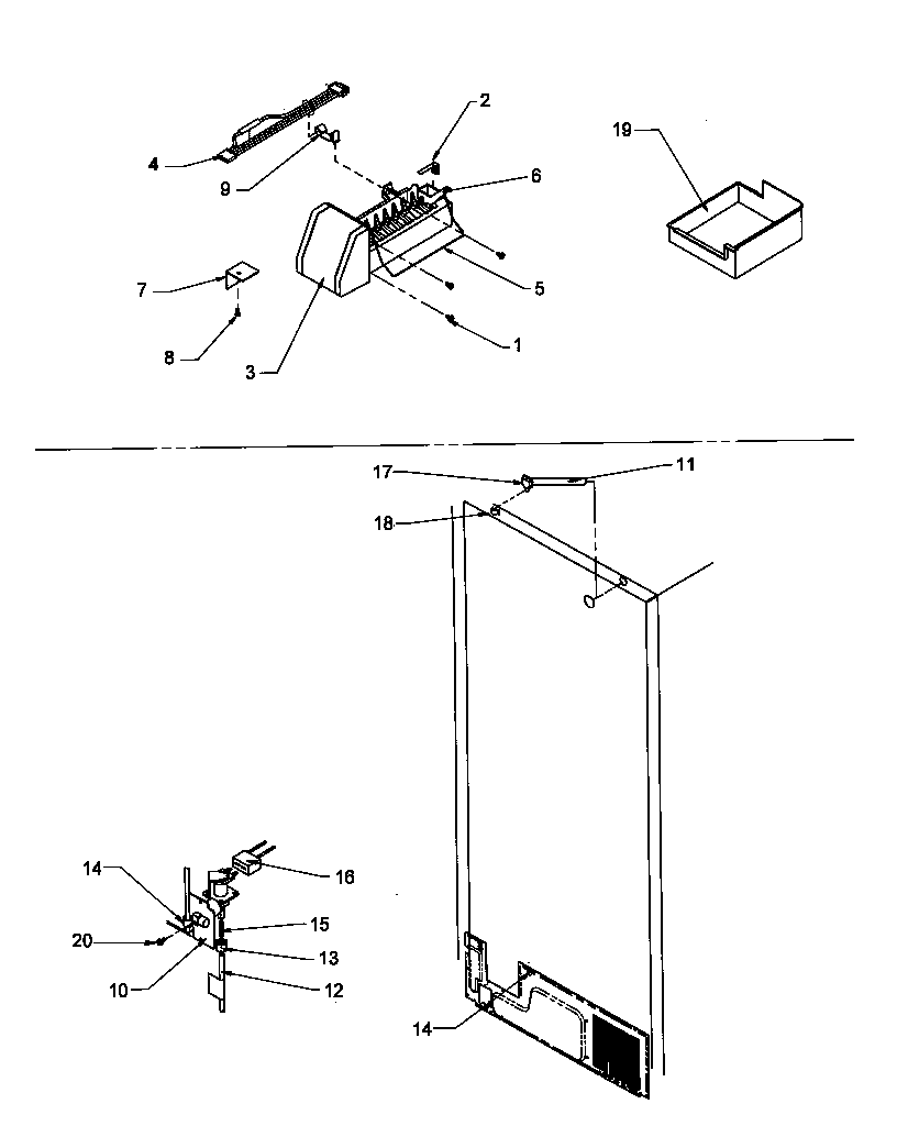 Amana TH21S3L-P1195608WL ice maker assembly (th21s3l/p1195604wl) (th21s3l/p1195606wl) (th21s3w/p1195606ww) (thi21s3l/p1194704wl) (thi21s3l/p1194706wl) (thi21s3l/p1194708wl) (thi21s3w/p1194704ww) (thi21s3w/p1194706ww) (thi21s3w/p1194708ww) (tyi21s4l/p1194705wl) (tyi21s4l/p1194707w diagram
