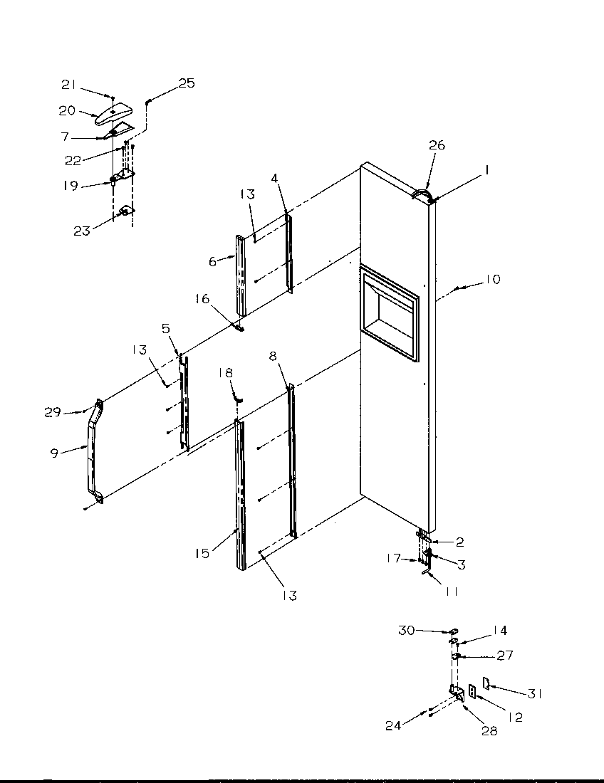 Amana SSD25SL-P1190420WL freezer door hinge and trim parts diagram