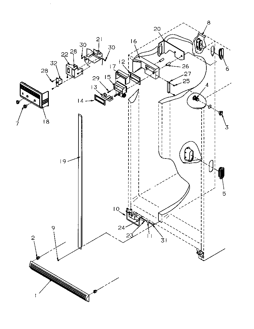 Amana SSD25SL-P1190420WL refrigerator/freezer controls and cabinet parts diagram