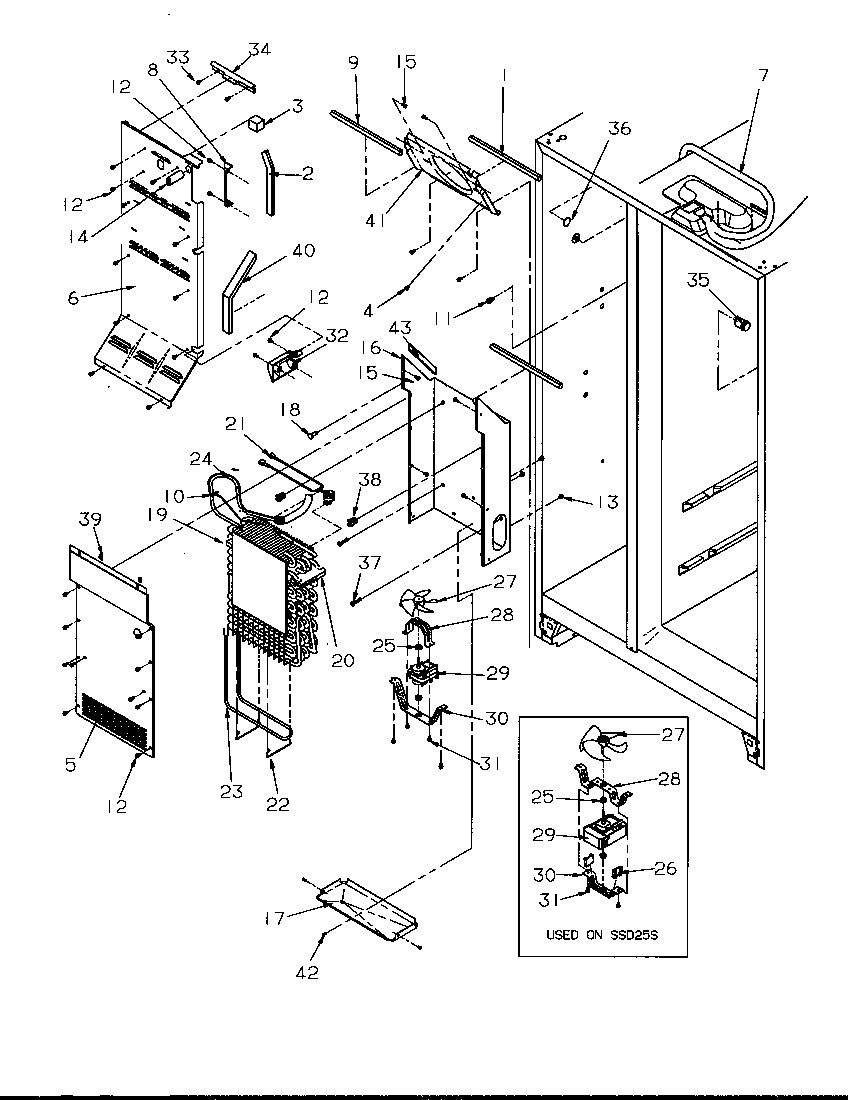 Amana SSD25SL-P1190420WL evaporator and air handling parts diagram
