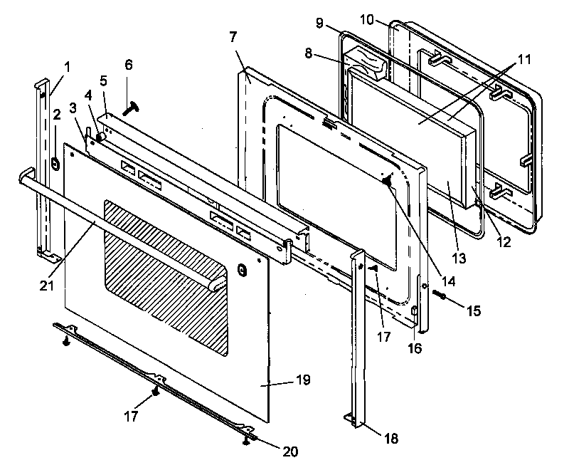 Amana ART6100WW/P1143404NWW oven door assembly diagram