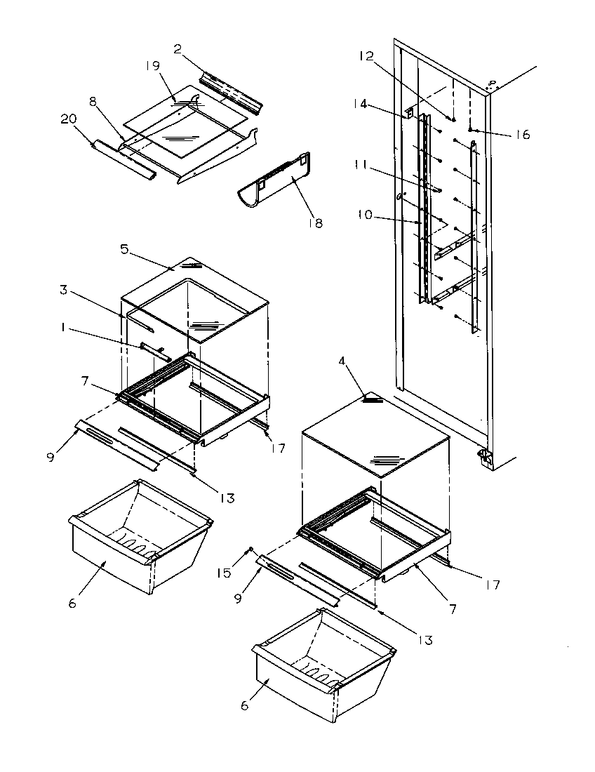 Amana 2599W-P1190419WW refrigerator shelving and drawers diagram