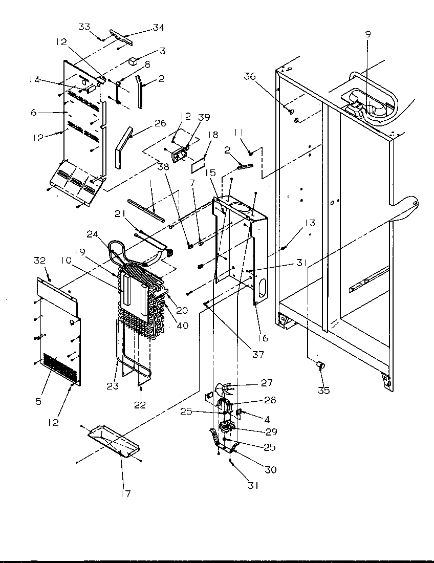 Amana 2599W-P1190419WW evaporator and air handling parts diagram