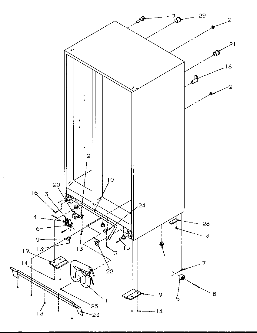 Amana 2599W-P1190419WW drain system and rollers diagram