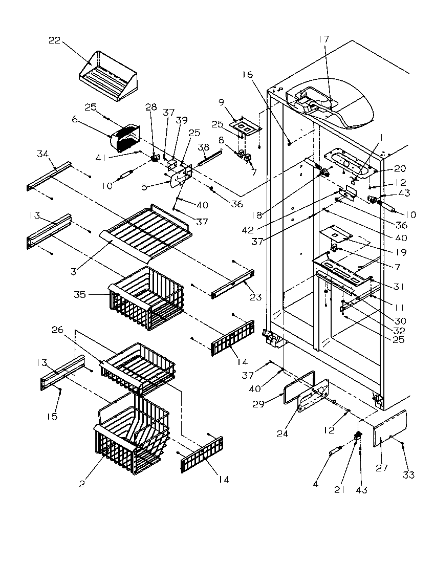 Amana SRD325S5L-P1199401WL freezer shelving and refrigerator light diagram
