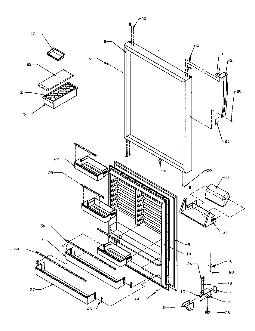 Amana TR22S4-P1196201WE refrigerator door assembly (tx22s3/p1196001we) (tx22s3/p1196001wl) (tx22s3/p1196001ww) diagram