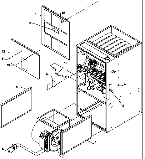 Amana GUX090X50B/P1207805F cabinet assembly and blower mounting diagram