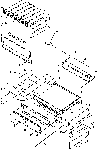 Amana GUD045X30B/P1208001F heat exchanger and recupe coil assembly diagram