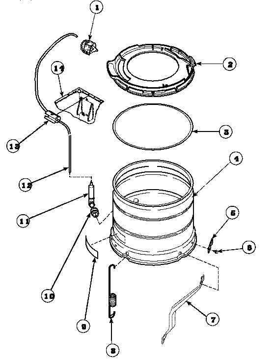 Amana LW8363W2/PLW8363W2B outer tub, outer tub cover and pressure hose diagram