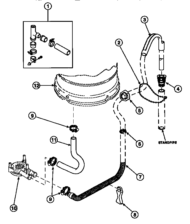 Amana LW8363W2/PLW8363W2B drain hose and siphon break diagram