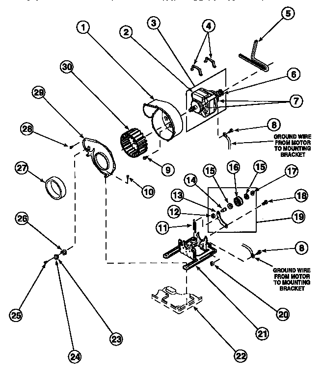 Amana LG8153LM-PLG8153LM motor, exhaust fan and belt diagram