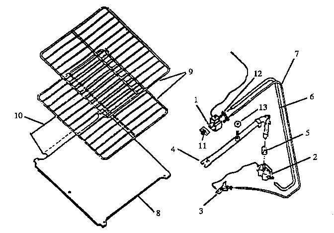 Caloric RBL39AA0,5/P11417155NL pilot tubing and oven rack diagram