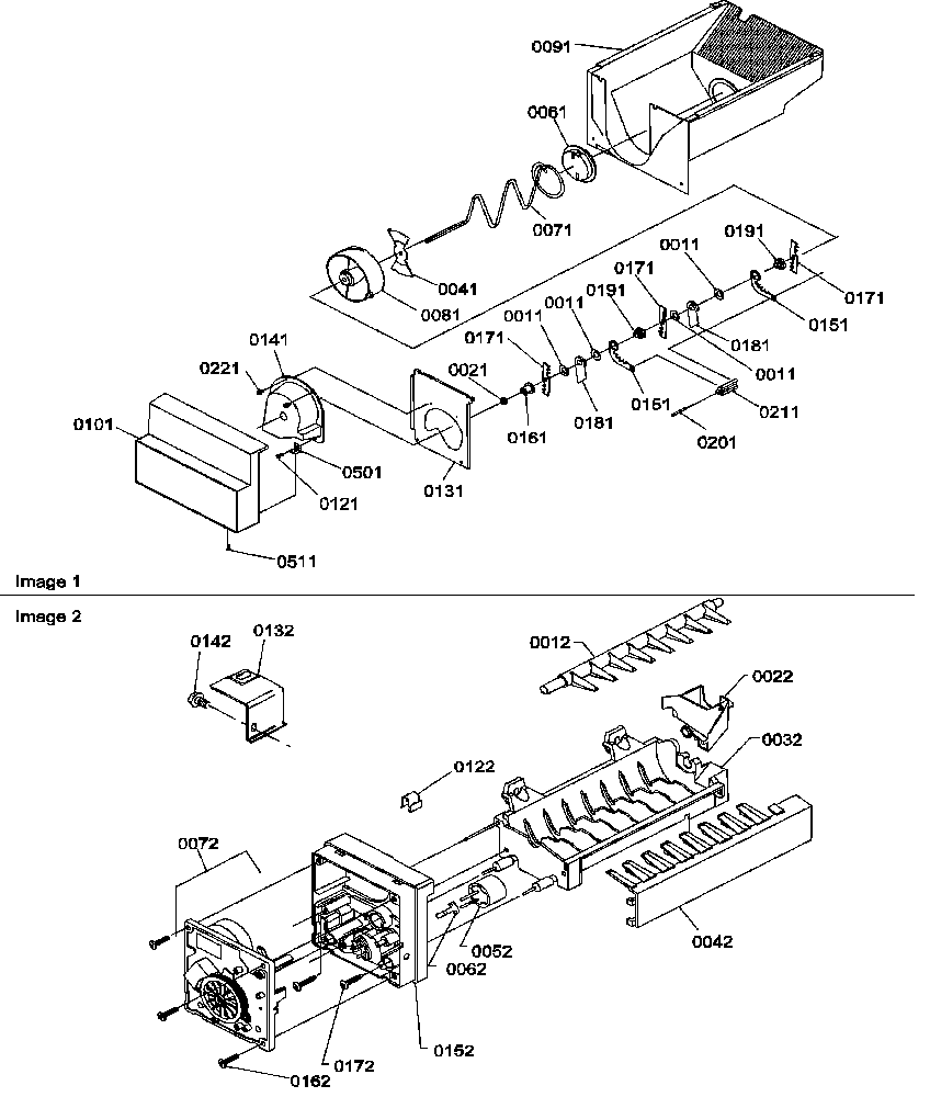 Amana SRDE27S3E-P1190602WE ice bucket auger and ice maker parts diagram