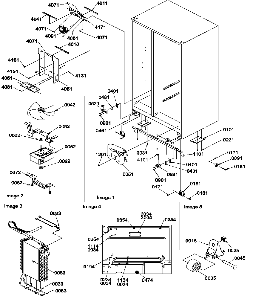 Amana SXD25S2E-P1190421WE drain system, rollers, and evaporator assy diagram
