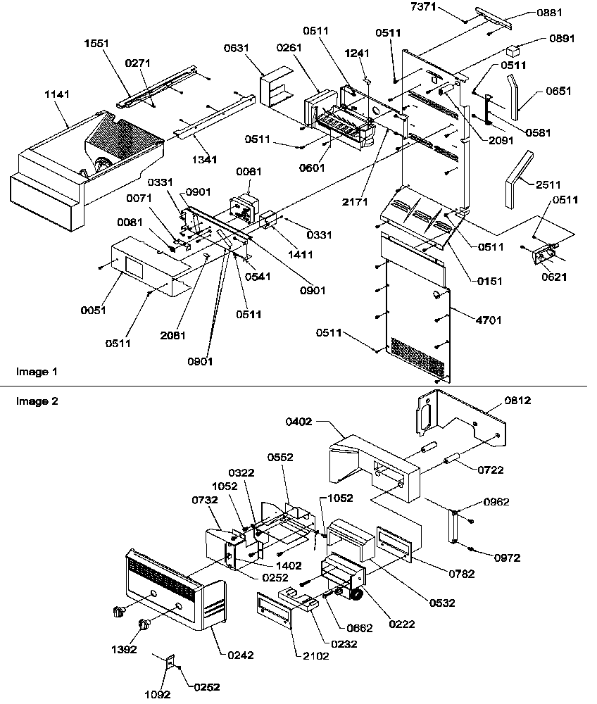 Amana SXD25S2E-P1190421WE ice maker/control assy diagram