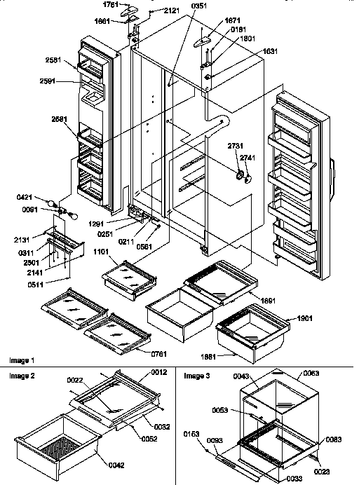 Amana SSD21SW-P1193908WW refrigeratorfreezer shelves, lights, & hinges diagram