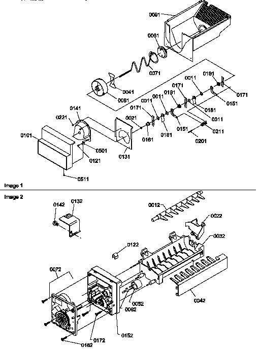 Amana SSD21SW-P1193908WW ice bucket auger and ice maker parts diagram