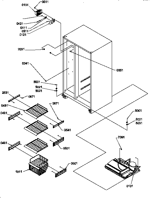Amana SXD20TL-P1302901WL freezer shelving and light diagram