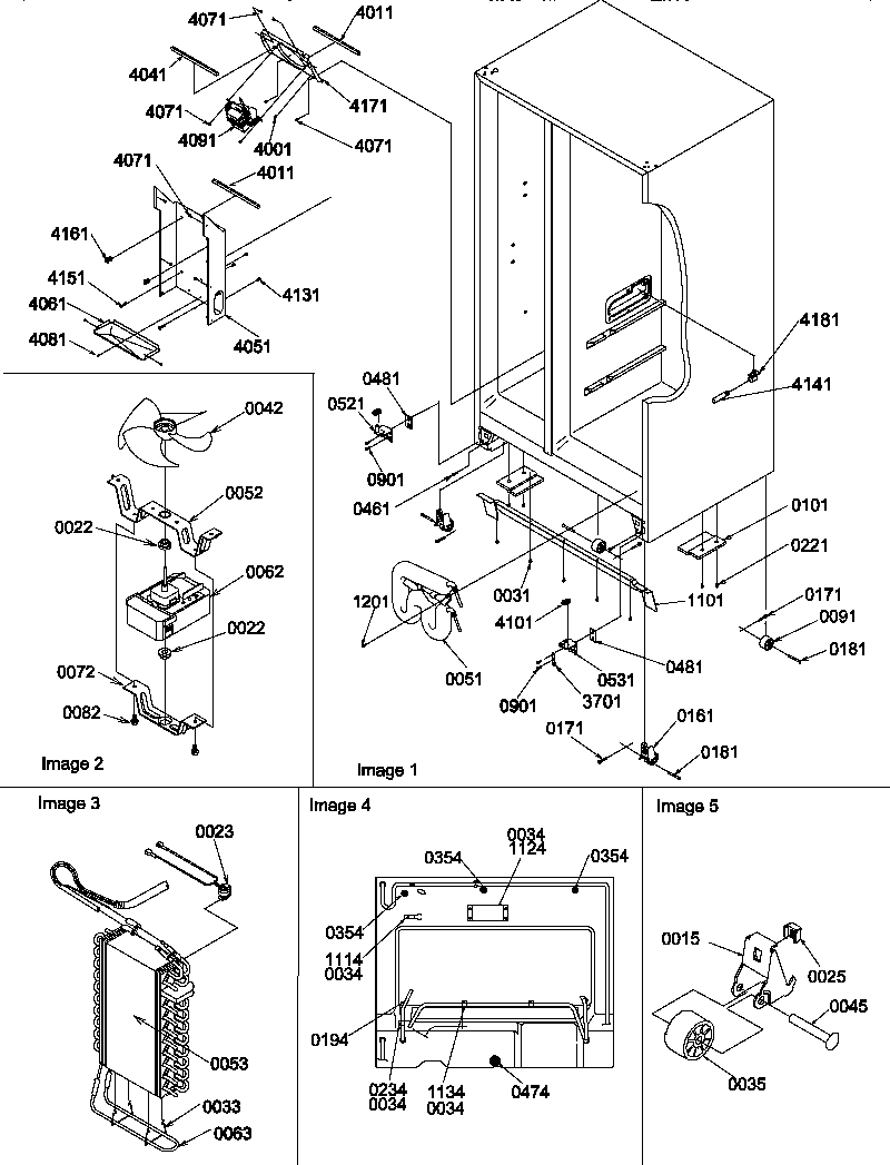 Amana SRD25S5E-P1190305WE drain systems, rollers, and evaporator assy diagram