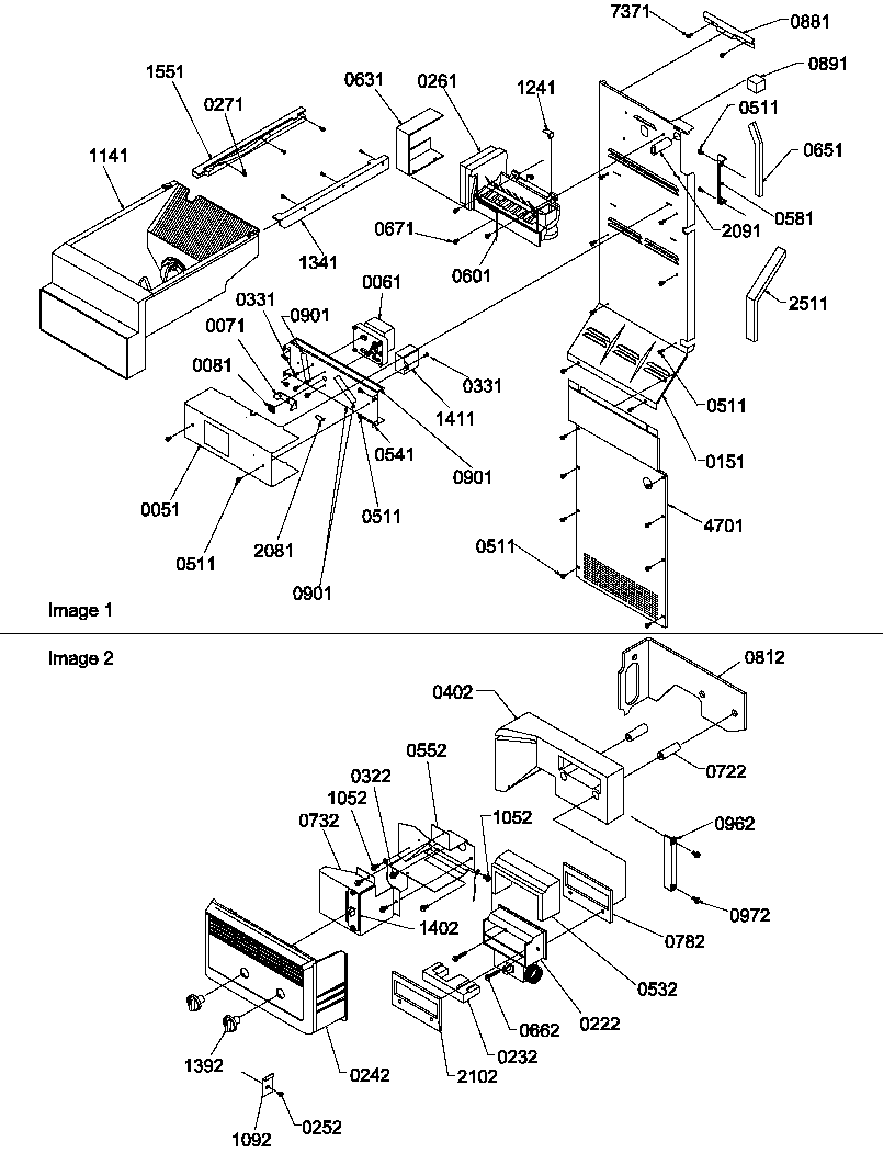 Amana SRD25S5E-P1190305WE ice maker/control assy diagram