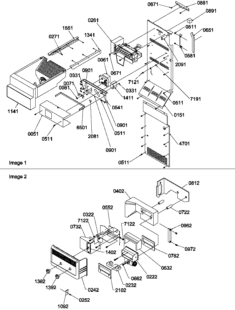 Amana SBDX520SW-P1185104WW ice maker/control assemblies diagram