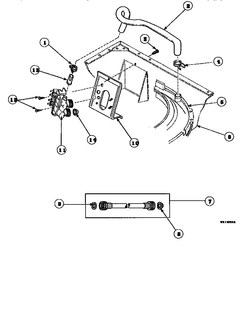 Amana LW8201L2-PLW8201L2A inlet hose, fill hose and mixing valve mounting bracket (cw4202w2/pcw4202w2a) (cw8202w2/pcw8202w2a) (cw8203w2/pcw8203w2a) (cw8413w2/pcw8413w2a) (lw2001w2/plw2001w2a) (lw2501l2/plw2501l2a) (lw2501w2/plw2501w2a) (lw3502l2/plw3502l2a) (lw3502w2/plw3502w2a) ( diagram