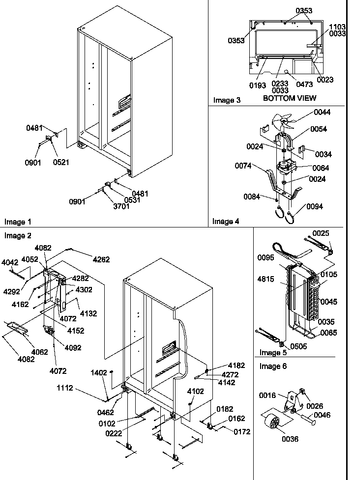 Amana SB520SW-P1185003WW drain system, rollers, and evaporator assy diagram