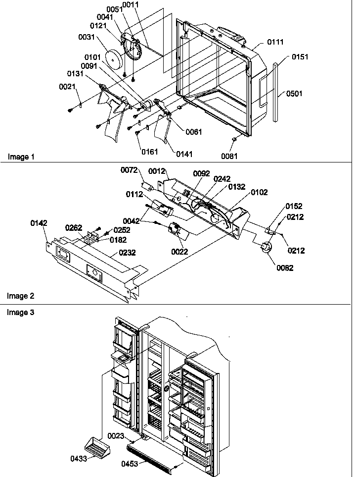 Amana SBDE520SW-P1185202WW ice & water cavity, electronic bracket & toe grille diagram