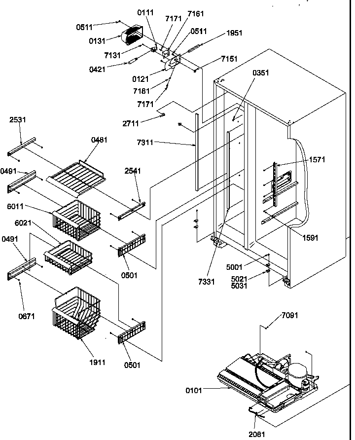 Amana SBDE520SW-P1185202WW freezer shelves and light diagram