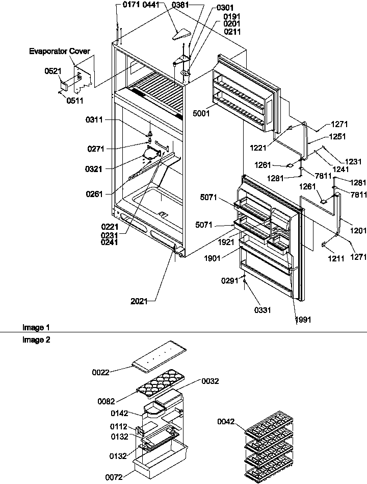 Amana TR21S4W-P1196106WW door, hinges and accessories diagram