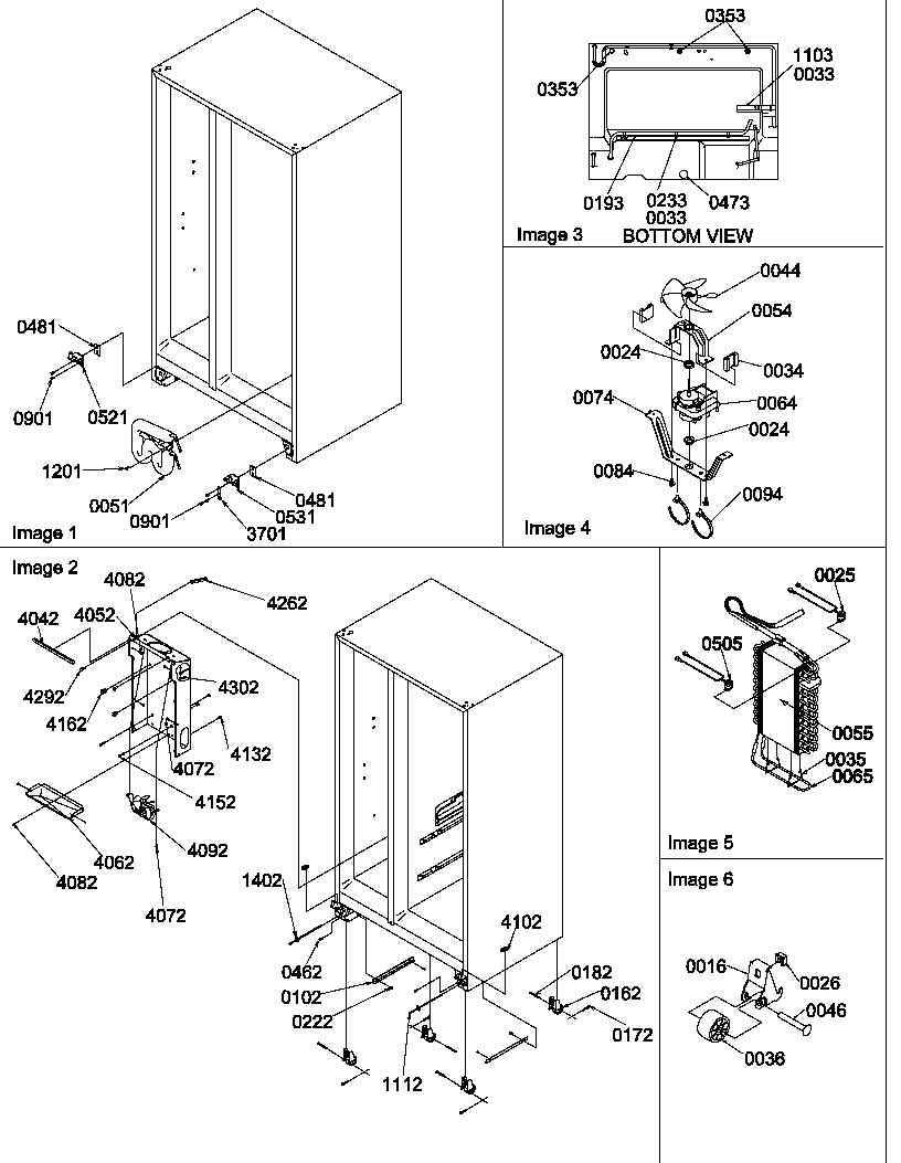Amana SXD520SL-P1182402WL drain system, rollers, and evaporator assy diagram