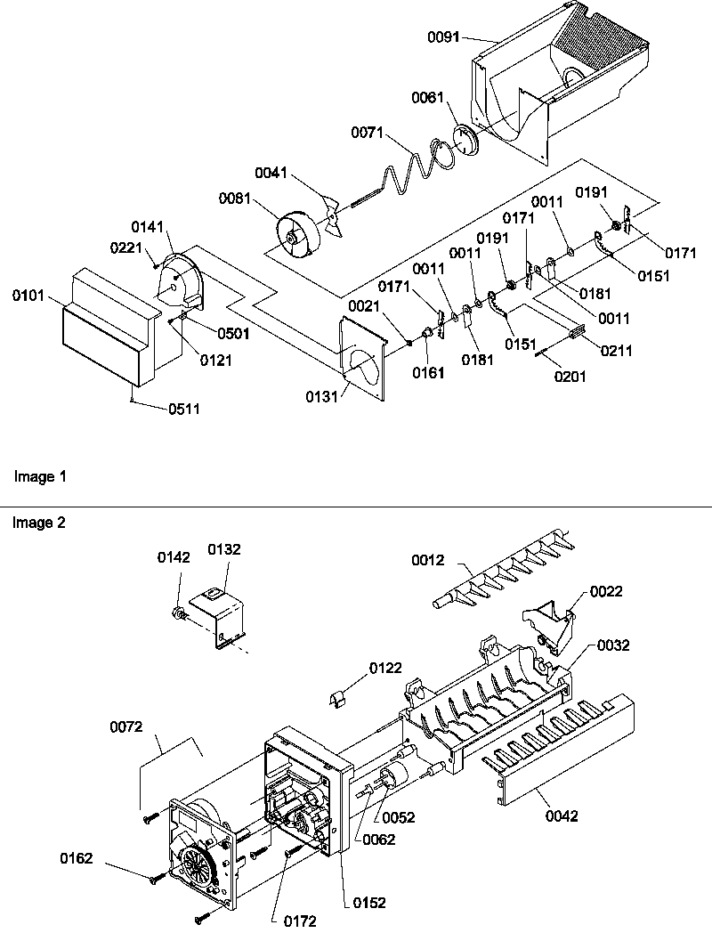 Amana SRD27S4L-P1190306WL ice bucket auger and ice maker parts diagram