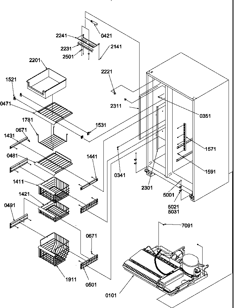 Amana SR520SW-P1183002WW freezer shelves and lights diagram