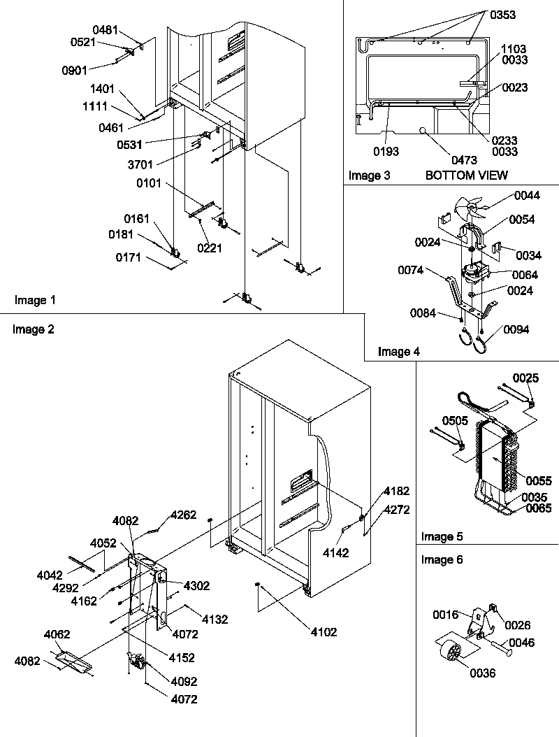 Amana SR520SW-P1183002WW drain systems, rollers, and evaporator assy diagram