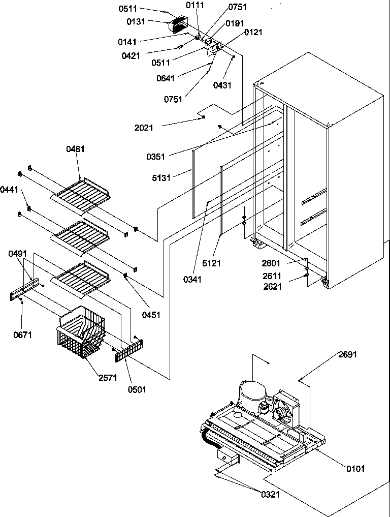 Amana SGD521SW-P1197103WW freezer shelves and light diagram